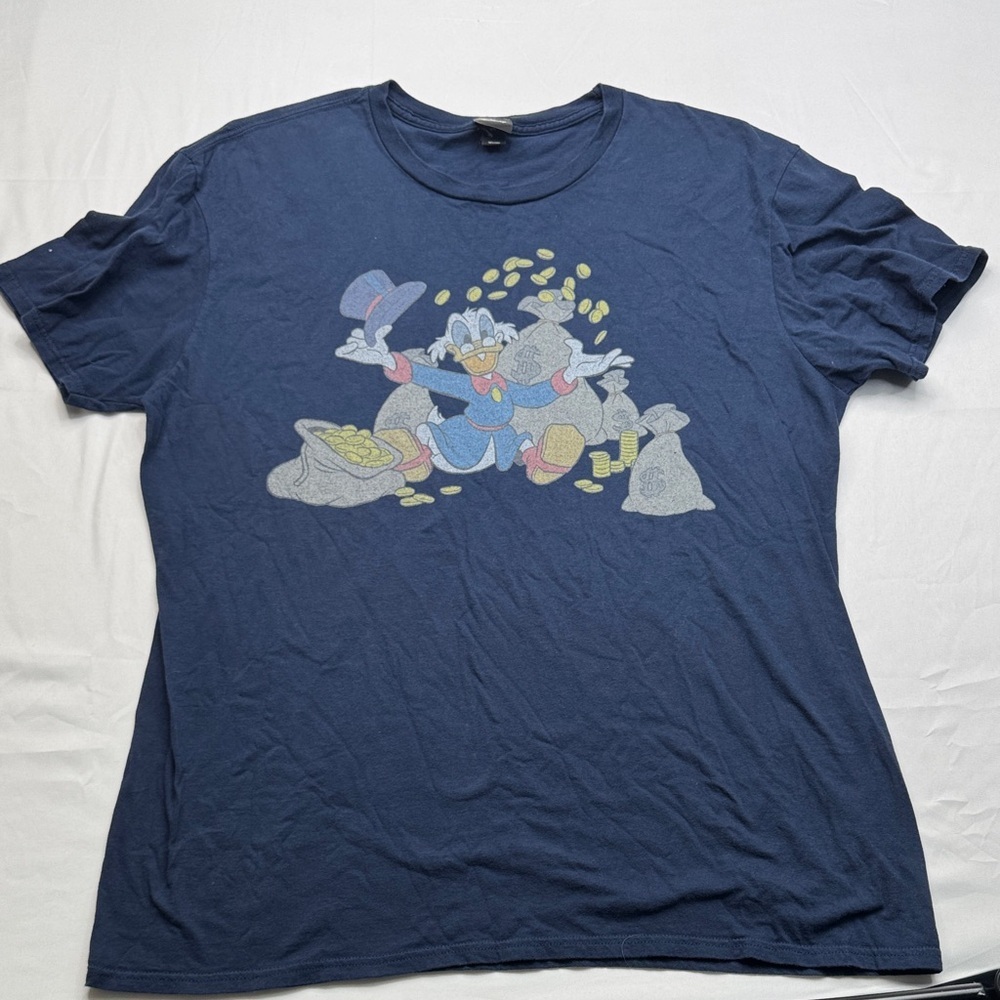 Disney Scrooge McDuck Navy Blue t Shirt size XL short sleeve graphic tee t gold
